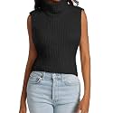 Womens Sleeveless Sweater Vest Turtleneck Ribbed Knit Tank Tops Basic Slim Fit Top