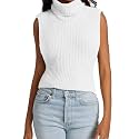 Womens Sleeveless Sweater Vest Turtleneck Ribbed Knit Tank Tops Basic Slim Fit Top