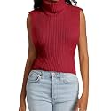 Womens Sleeveless Sweater Vest Turtleneck Ribbed Knit Tank Tops Basic Slim Fit Top