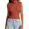 Womens Sleeveless Sweater Vest Turtleneck Ribbed Knit Tank Tops Basic Slim Fit Top