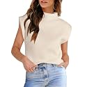 Womens Sleeveless Sweater Vest Turtleneck Ribbed Knit Tank Tops Basic Slim Fit Top