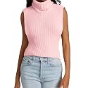 Womens Sleeveless Sweater Vest Turtleneck Ribbed Knit Tank Tops Basic Slim Fit Top