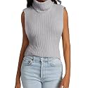 Womens Sleeveless Sweater Vest Turtleneck Ribbed Knit Tank Tops Basic Slim Fit Top