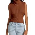 Womens Sleeveless Sweater Vest Turtleneck Ribbed Knit Tank Tops Basic Slim Fit Top