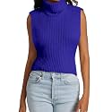 Womens Sleeveless Sweater Vest Turtleneck Ribbed Knit Tank Tops Basic Slim Fit Top
