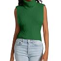 Womens Sleeveless Sweater Vest Turtleneck Ribbed Knit Tank Tops Basic Slim Fit Top