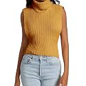 Womens Sleeveless Sweater Vest Turtleneck Ribbed Knit Tank Tops Basic Slim Fit Top