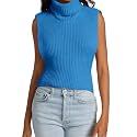 Womens Sleeveless Sweater Vest Turtleneck Ribbed Knit Tank Tops Basic Slim Fit Top