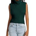 Womens Sleeveless Sweater Vest Turtleneck Ribbed Knit Tank Tops Basic Slim Fit Top