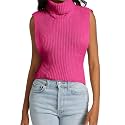 Womens Sleeveless Sweater Vest Turtleneck Ribbed Knit Tank Tops Basic Slim Fit Top