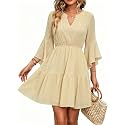 Womens Spring Summer Mini Dress Western Ruffled Sleeve Chiffon V Neck Flowy A Line Short Wedding Guest Party Dresses