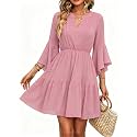 Womens Spring Summer Mini Dress Western Ruffled Sleeve Chiffon V Neck Flowy A Line Short Wedding Guest Party Dresses