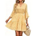 Womens Spring Summer Mini Dress Western Ruffled Sleeve Chiffon V Neck Flowy A Line Short Wedding Guest Party Dresses