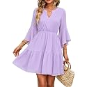 Womens Spring Summer Mini Dress Western Ruffled Sleeve Chiffon V Neck Flowy A Line Short Wedding Guest Party Dresses