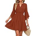 Womens Spring Summer Mini Dress Western Ruffled Sleeve Chiffon V Neck Flowy A Line Short Wedding Guest Party Dresses