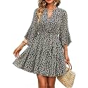 Womens Spring Summer Mini Dress Western Ruffled Sleeve Chiffon V Neck Flowy A Line Short Wedding Guest Party Dresses