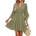 Womens Spring Summer Mini Dress Western Ruffled Sleeve Chiffon V Neck Flowy A Line Short Wedding Guest Party Dresses