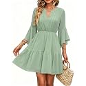 Womens Spring Summer Mini Dress Western Ruffled Sleeve Chiffon V Neck Flowy A Line Short Wedding Guest Party Dresses