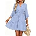 Womens Spring Summer Mini Dress Western Ruffled Sleeve Chiffon V Neck Flowy A Line Short Wedding Guest Party Dresses