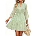 Womens Spring Summer Mini Dress Western Ruffled Sleeve Chiffon V Neck Flowy A Line Short Wedding Guest Party Dresses