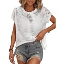 Womens Summer Crochet Tops Hollow Out Cap Sleeve Cover Up Tank Top Pullover Sweater Vest Beach Vacation Clothes