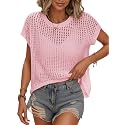 Womens Summer Crochet Tops Hollow Out Cap Sleeve Cover Up Tank Top Pullover Sweater Vest Beach Vacation Clothes