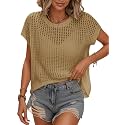 Womens Summer Crochet Tops Hollow Out Cap Sleeve Cover Up Tank Top Pullover Sweater Vest Beach Vacation Clothes