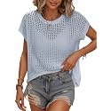 Womens Summer Crochet Tops Hollow Out Cap Sleeve Cover Up Tank Top Pullover Sweater Vest Beach Vacation Clothes