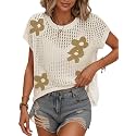 Womens Summer Crochet Tops Hollow Out Cap Sleeve Cover Up Tank Top Pullover Sweater Vest Beach Vacation Clothes