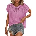 Womens Summer Crochet Tops Hollow Out Cap Sleeve Cover Up Tank Top Pullover Sweater Vest Beach Vacation Clothes