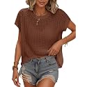 Womens Summer Crochet Tops Hollow Out Cap Sleeve Cover Up Tank Top Pullover Sweater Vest Beach Vacation Clothes