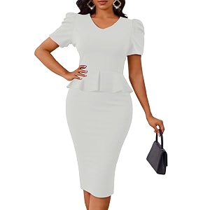 Womens Summer Puff Sleeve V Neck Peplum