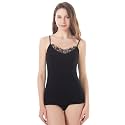 Womens Tank Top Camisoles with Premium Cotton Italian Design - Trimmed with Flower Lace on Neckline