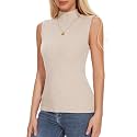 Womens Textured Tank Top Mock Neck Sleeveless Slim Fit Vest Top