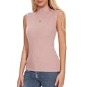 Womens Textured Tank Top Mock Neck Sleeveless Slim Fit Vest Top
