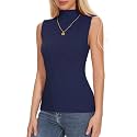 Womens Textured Tank Top Mock Neck Sleeveless Slim Fit Vest Top