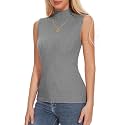 Womens Textured Tank Top Mock Neck Sleeveless Slim Fit Vest Top
