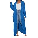 Womens Thin Stylish Cable Knit Dual Extra Long Maxi Cardigan with 2-Pockets