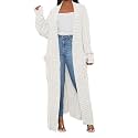 Womens Thin Stylish Cable Knit Dual Extra Long Maxi Cardigan with 2-Pockets