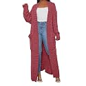 Womens Thin Stylish Cable Knit Dual Extra Long Maxi Cardigan with 2-Pockets