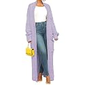 Womens Thin Stylish Cable Knit Dual Extra Long Maxi Cardigan with 2-Pockets