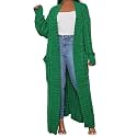 Womens Thin Stylish Cable Knit Dual Extra Long Maxi Cardigan with 2-Pockets