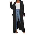 Womens Thin Stylish Cable Knit Dual Extra Long Maxi Cardigan with 2-Pockets
