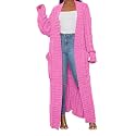 Womens Thin Stylish Cable Knit Dual Extra Long Maxi Cardigan with 2-Pockets