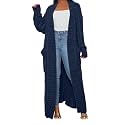 Womens Thin Stylish Cable Knit Dual Extra Long Maxi Cardigan with 2-Pockets