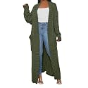 Womens Thin Stylish Cable Knit Dual Extra Long Maxi Cardigan with 2-Pockets