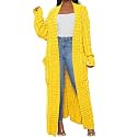 Womens Thin Stylish Cable Knit Dual Extra Long Maxi Cardigan with 2-Pockets