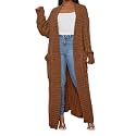 Womens Thin Stylish Cable Knit Dual Extra Long Maxi Cardigan with 2-Pockets