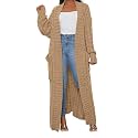 Womens Thin Stylish Cable Knit Dual Extra Long Maxi Cardigan with 2-Pockets