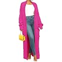 Womens Thin Stylish Cable Knit Dual Extra Long Maxi Cardigan with 2-Pockets